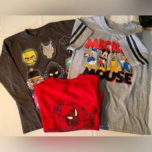 NWOT Bundle: Tees Long-Slv Fortnite, Short-Slv Disney Mickey Mouse & Spider-Man